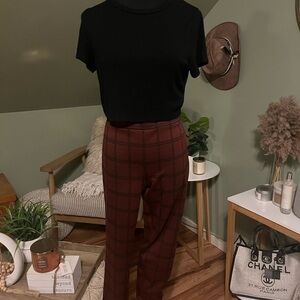 LOFT Burgundy Plaid Trousers